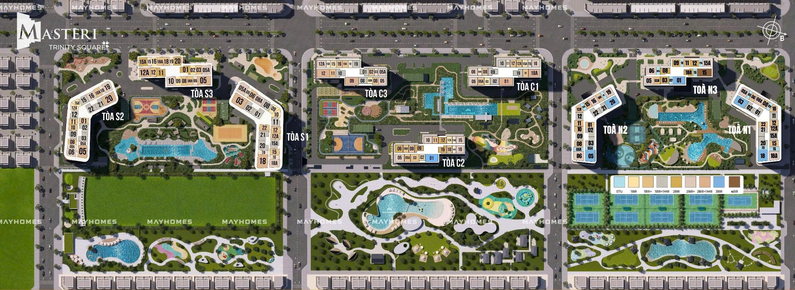 Masteri Trinity Square 7 Mặt bằng tổng thể dự án Masteri Trinity Square được chia làm 3 phân khu